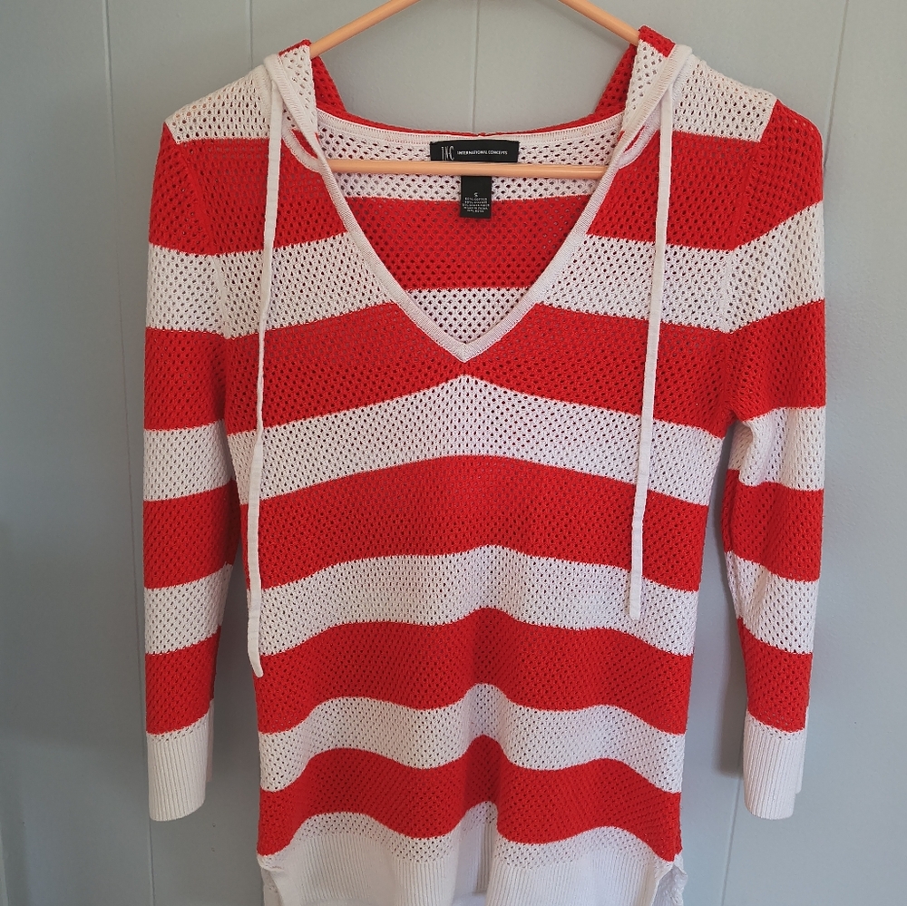 Red and White Striped Women's Sweater
